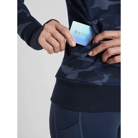 Athleta Triumph Blue Camo Print Full Zip Hoodie Pockets Size L Sweatshirt Jacket - Picture 4 of 15